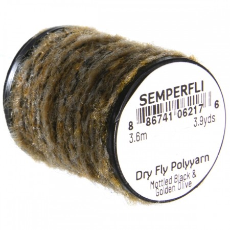 Шерсть Semperfli Dry Fly Polyyarn 3.6m Mottled Black & Golden Olive фото