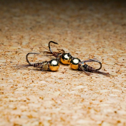 Муха нахлыст TFF SB Tungsten Head 5.5mm Pheasant Tail Jig Gold #10 1.5g Natural фото 2