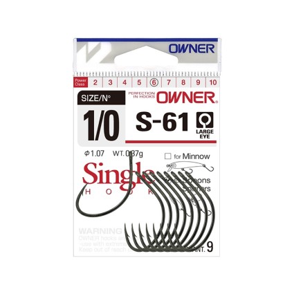 Крючки Owner S-61 Single Hook #1/0 9pcs фото