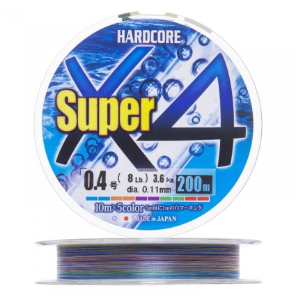 Плетёный Шнур DUEL PE Hardcore Super X4 200m 5Color #0.4 3.6kg фото